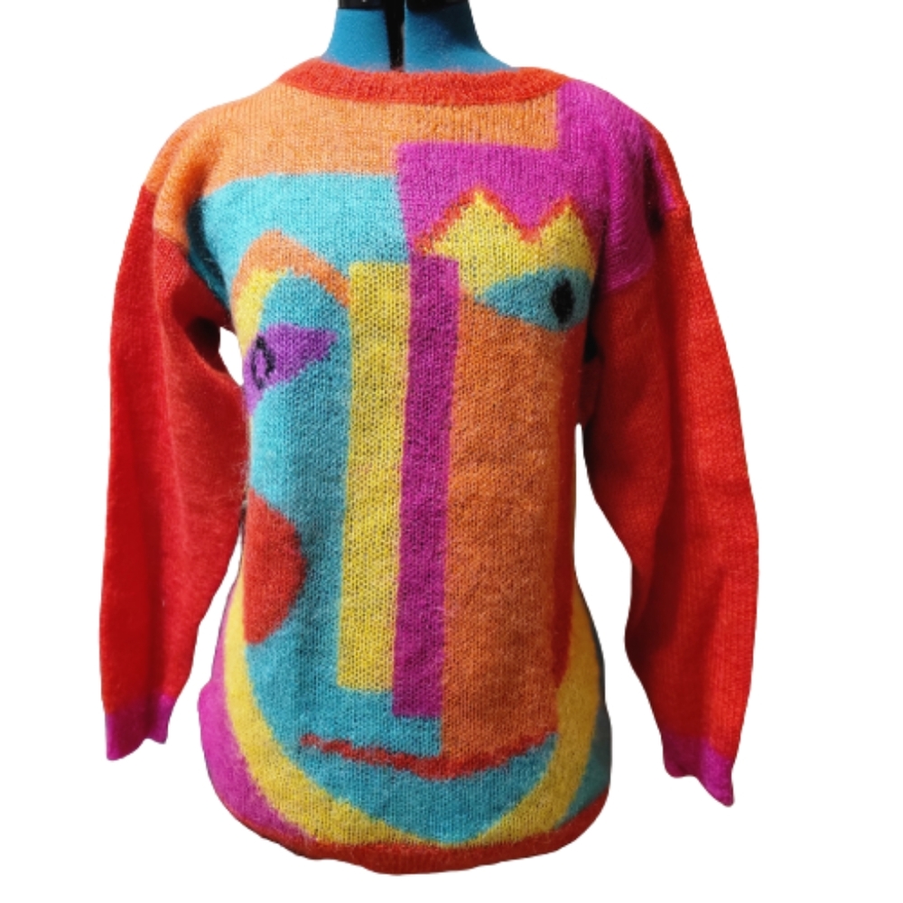 Jeanne Pierre vintage 80's women's size Medium Mohair picasso graphic sweater